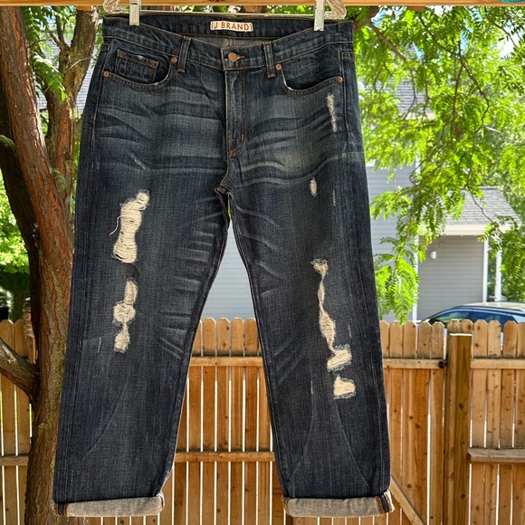 J Brand “Camille” Distressed Destroyed Dark Blue Boyfriend Jeans Crop size 30 - Picture 6 of 15
